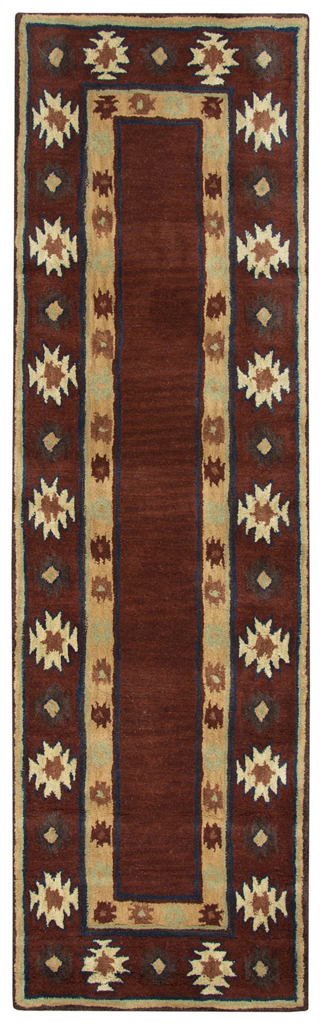 Hand-Tufted Red Wool Runner Rug with Native American Design