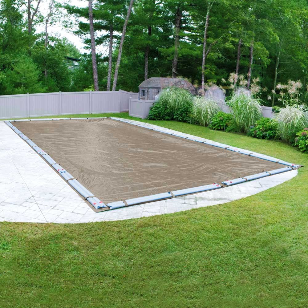 Sandstone Rectangular Heavy-Duty Polyethylene Winter Pool Cover, 12 x 24 ft