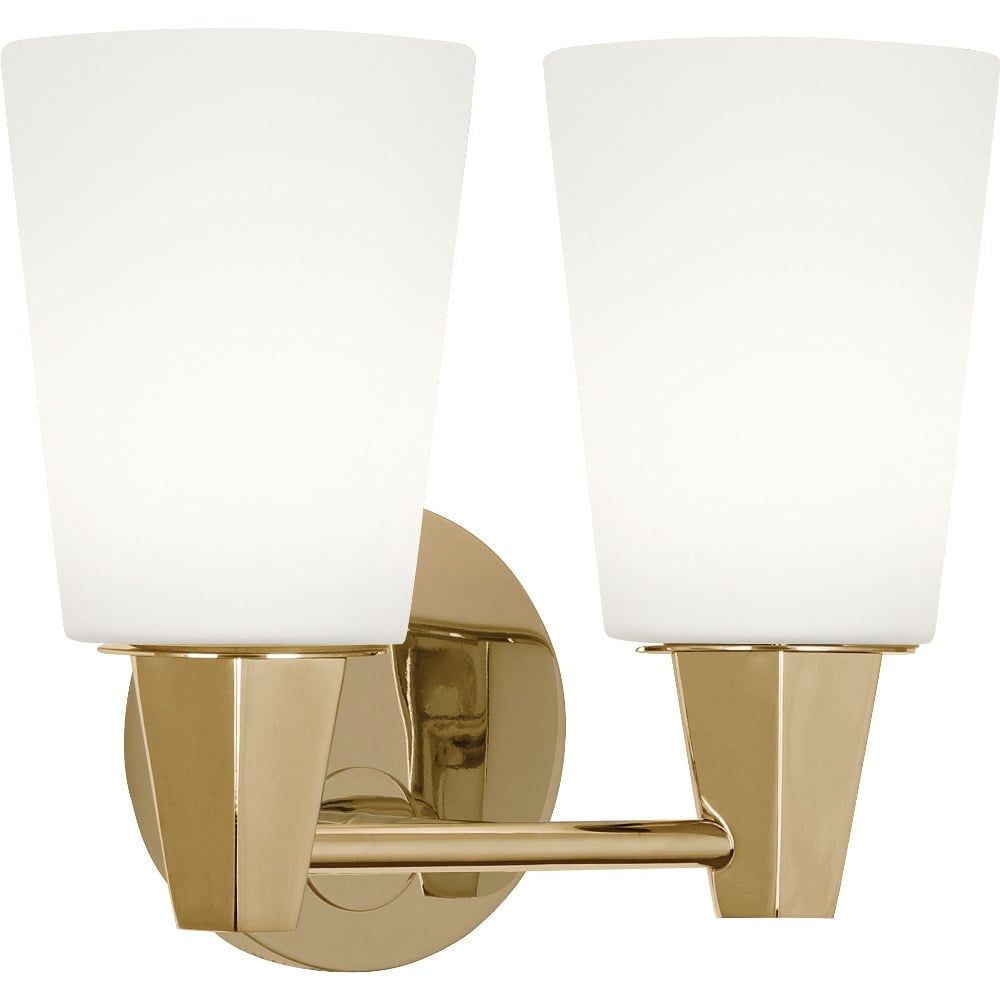 Wheatley Modern Brass 2-Light Wall Sconce with Cased White Glass