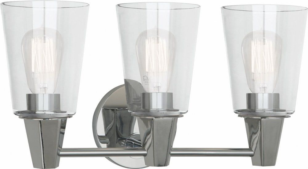 Wheatley Polished Chrome 3-Light Wall Sconce with Clear Glass Shades