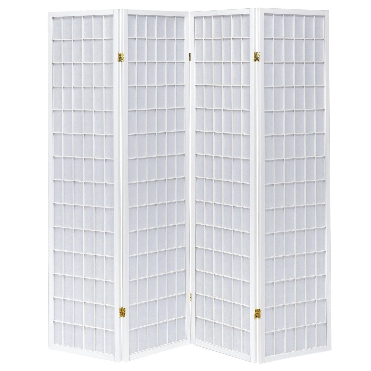 White 4-Panel Folding Screen with Lattice Design