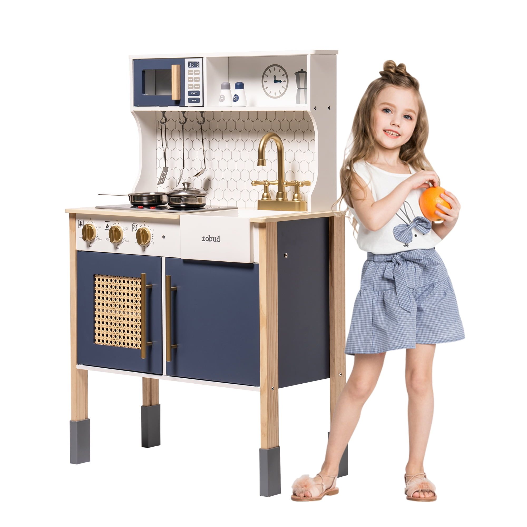 Gem Blue Wooden Play Kitchen Set with Lights & Sounds