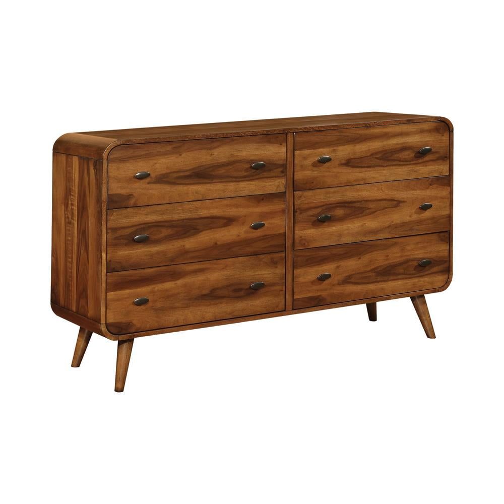 Black Mid-Century 6-Drawer Dresser with Felt-Lined Drawers