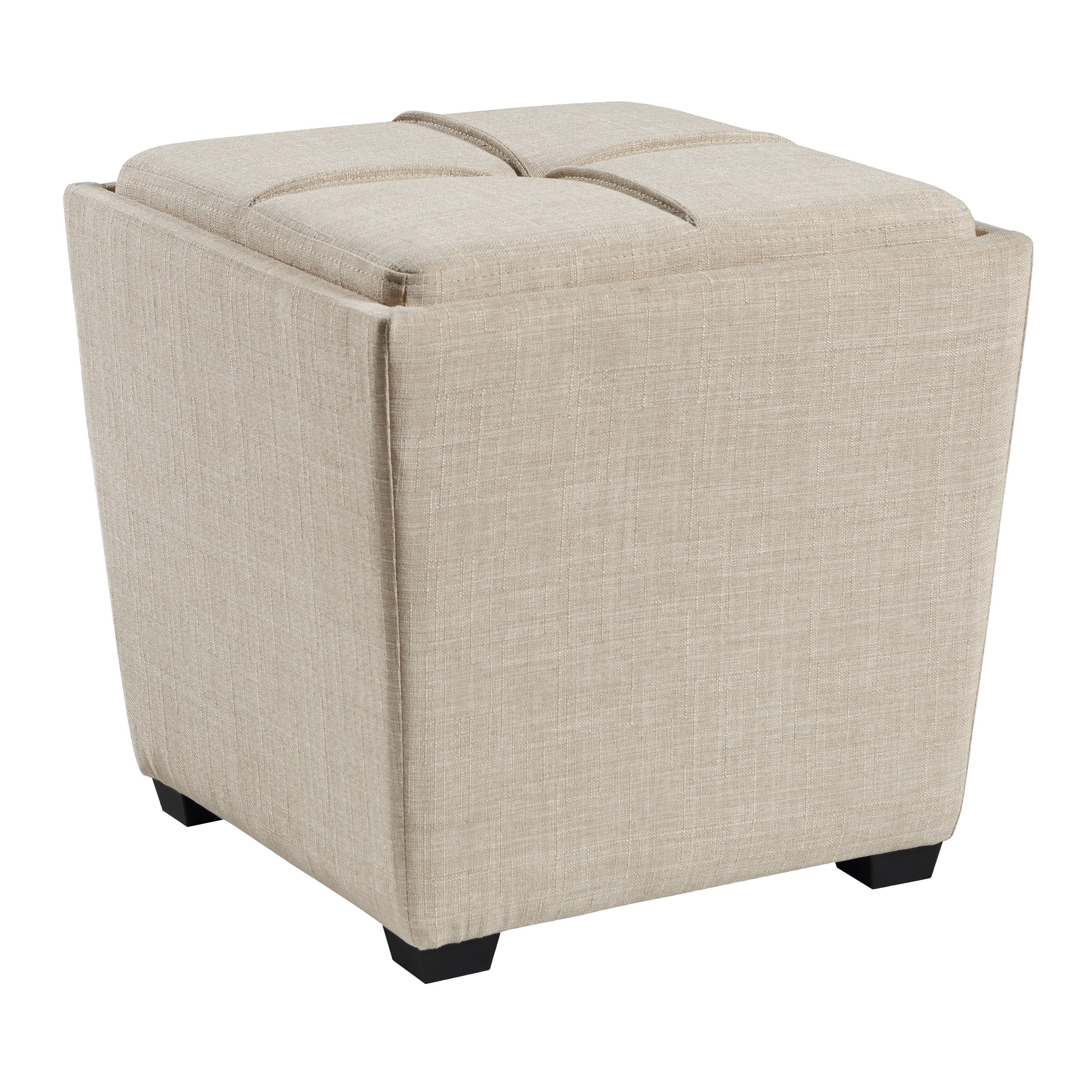 Cream Tufted Rockford 16.25" Cube Storage Ottoman with Tray