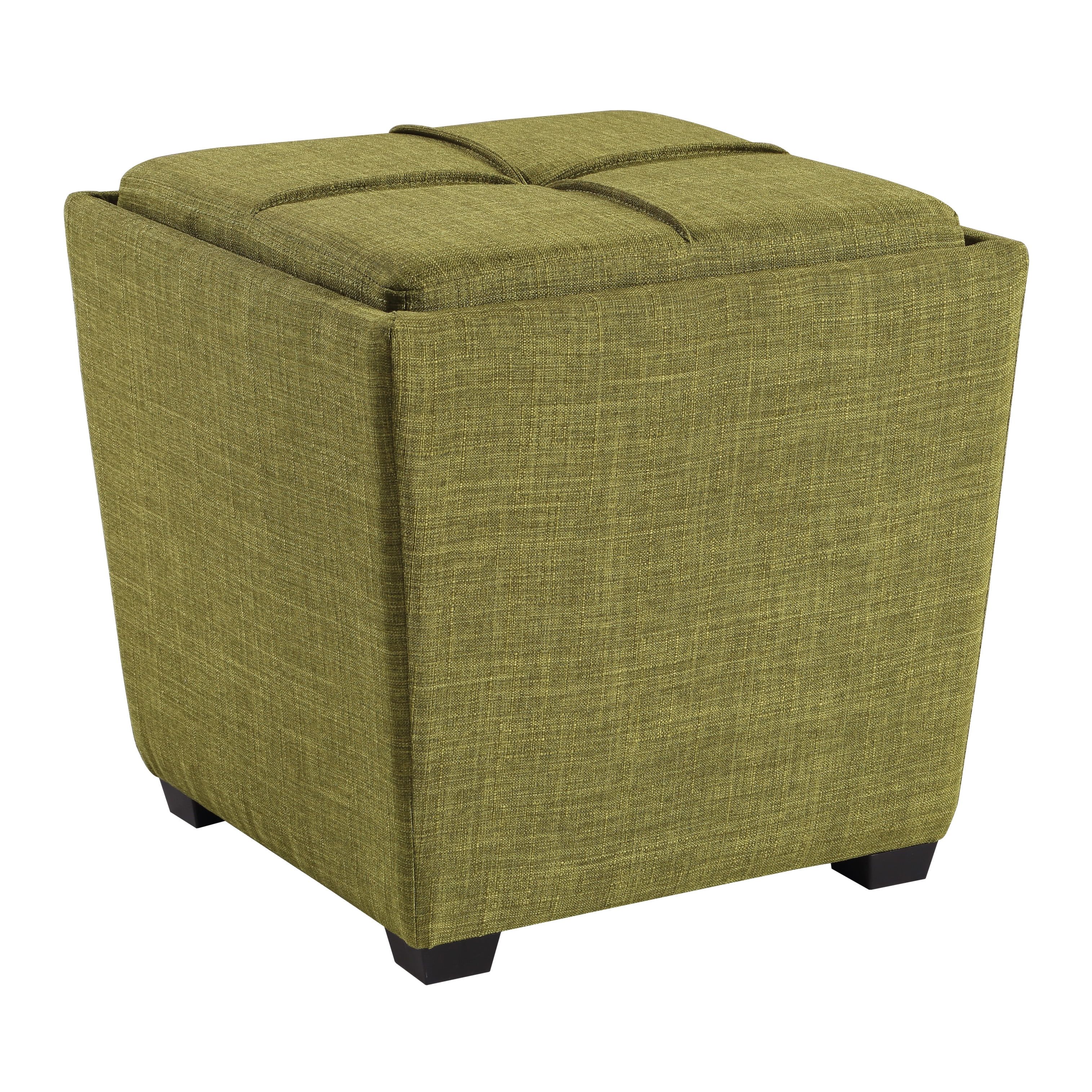 Green Tufted Storage Ottoman with Reversible Tray Lid