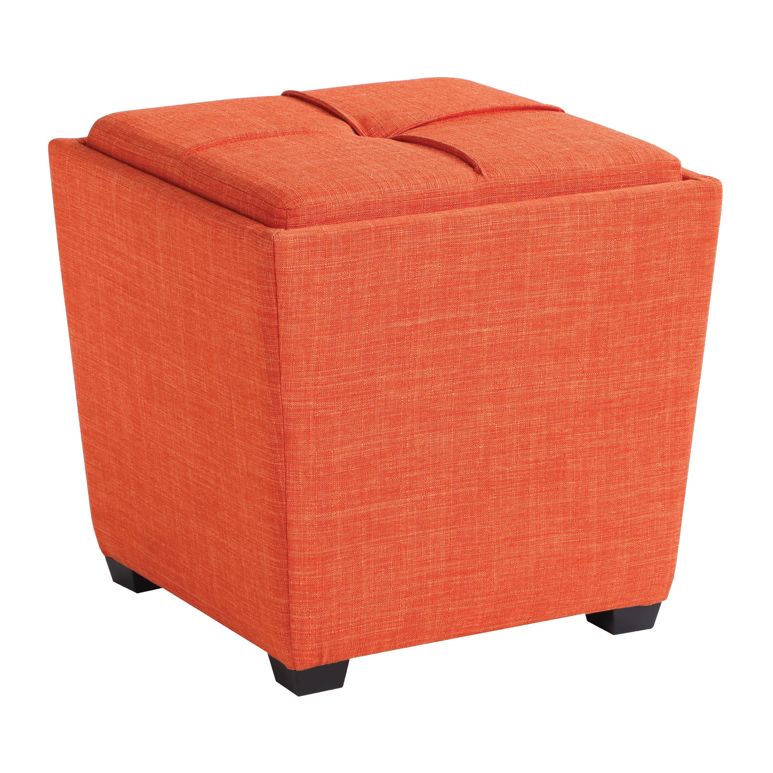 Tangerine Tufted Storage Ottoman with Reversible Tray