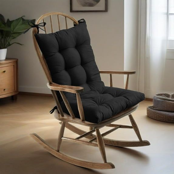 Black Polyester Tufted Rocking Chair Cushion Set