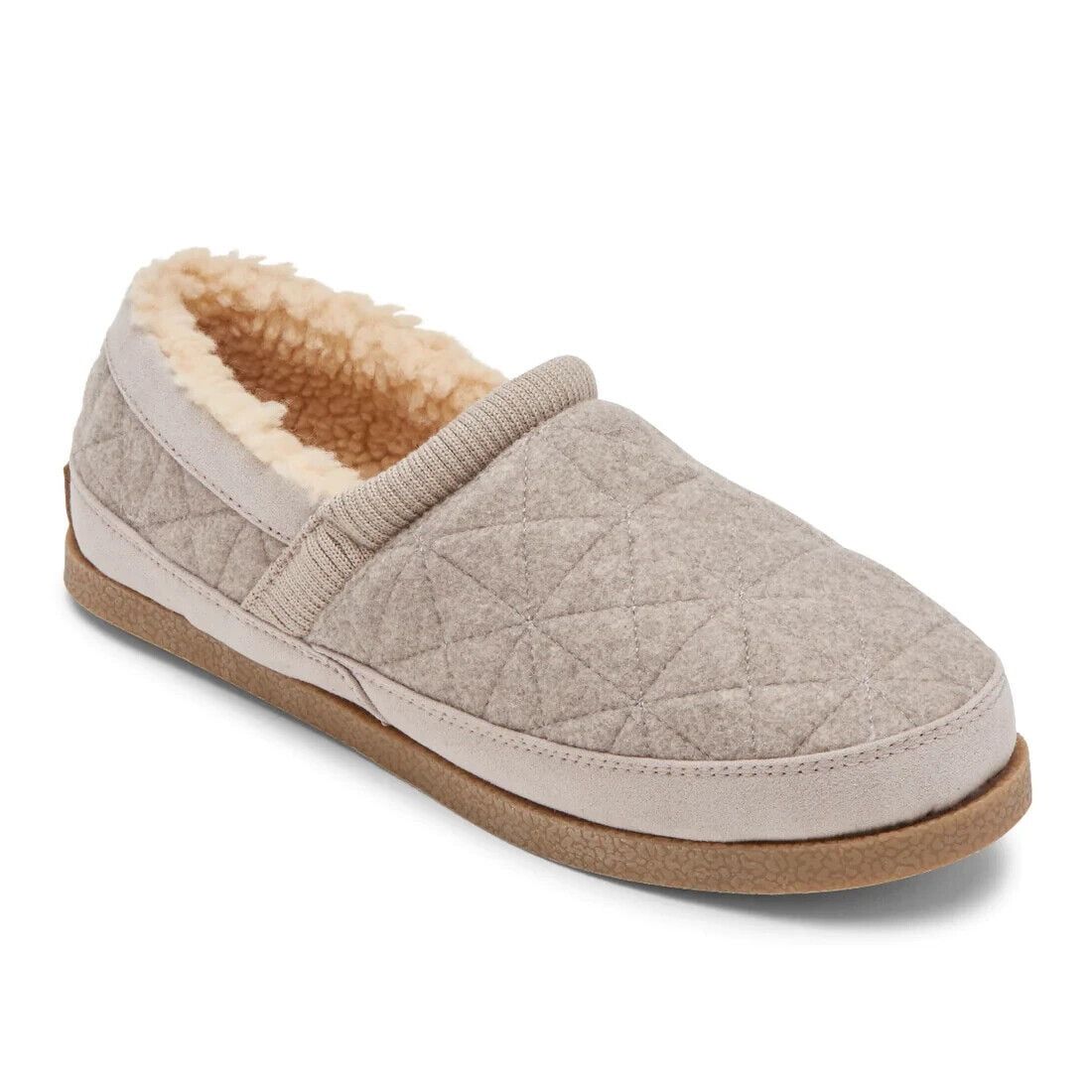 Cozy Quilted Taupe Grey Suede-Like Slip-On Slipper with Faux Fur Lining