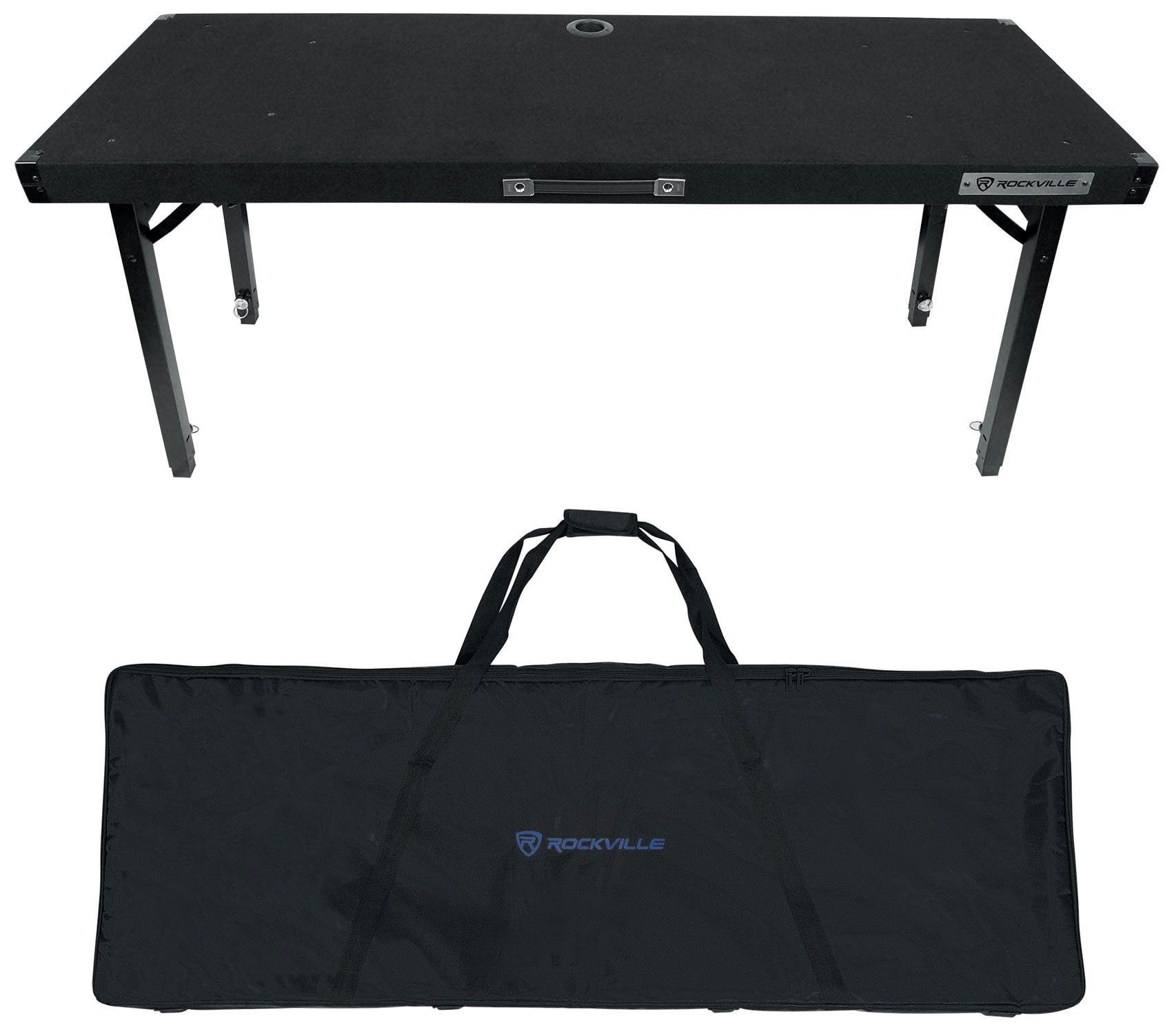 Black Adjustable Height DJ Table with Folding Legs and Carry Bag