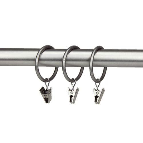 Satin Nickel Curtain Rings with Clips, Set of 10