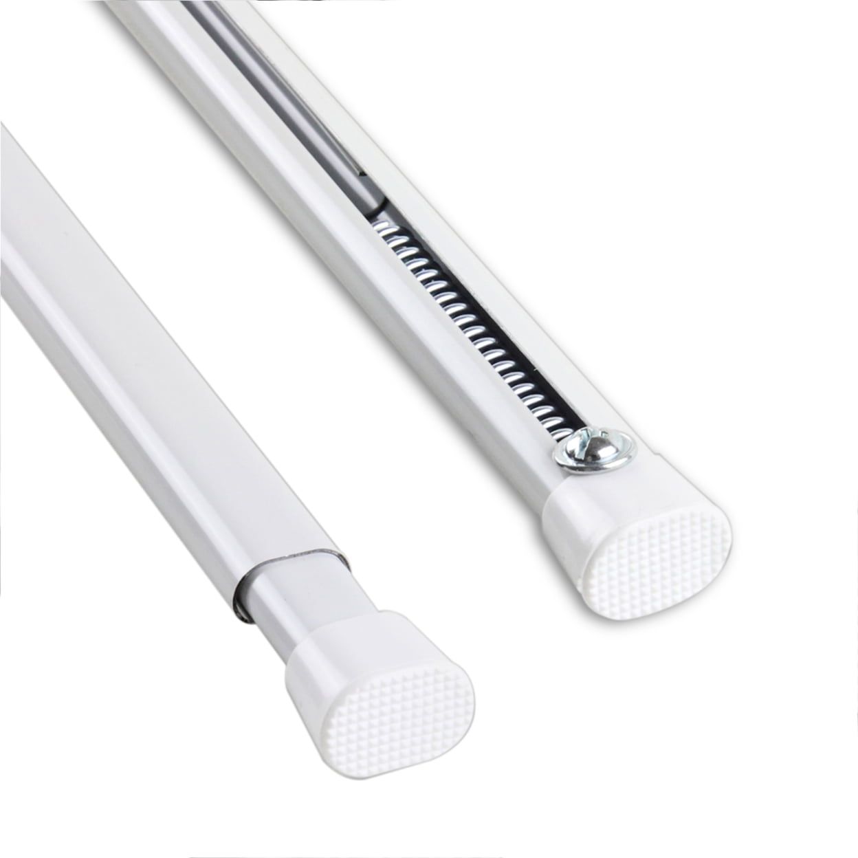 Adjustable White Metal Tension Rod with Plastic Ends