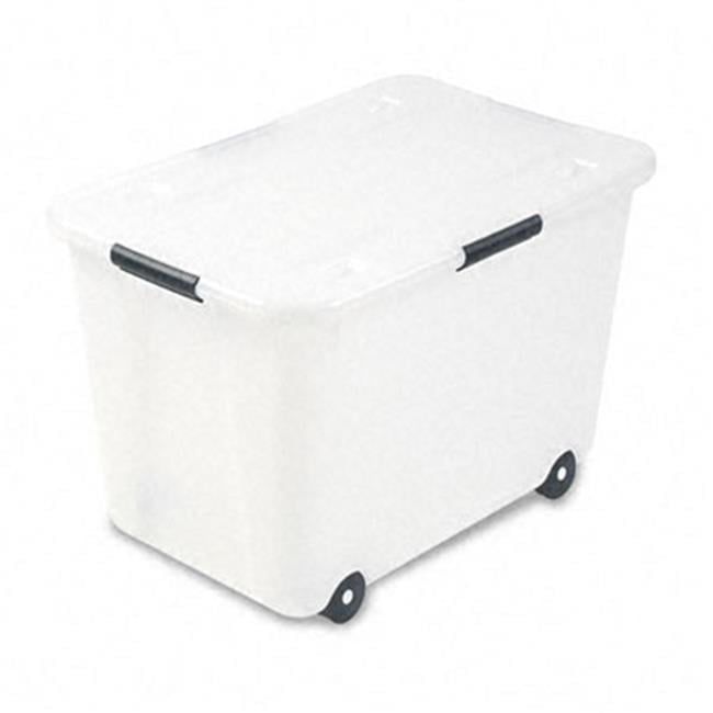 Clear 15-Gallon Rolling Plastic Storage Box with Lid