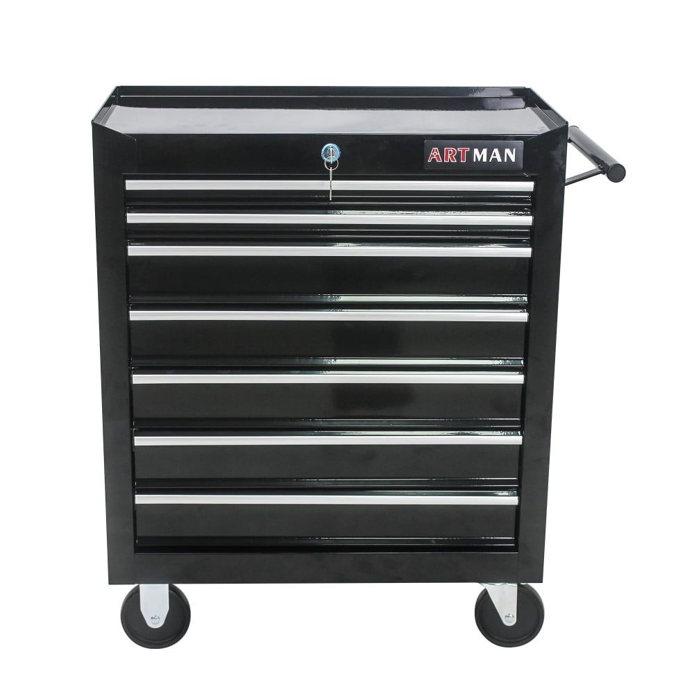 Steel 7 Drawer Lockable Rolling Tool Cart with Key Lock