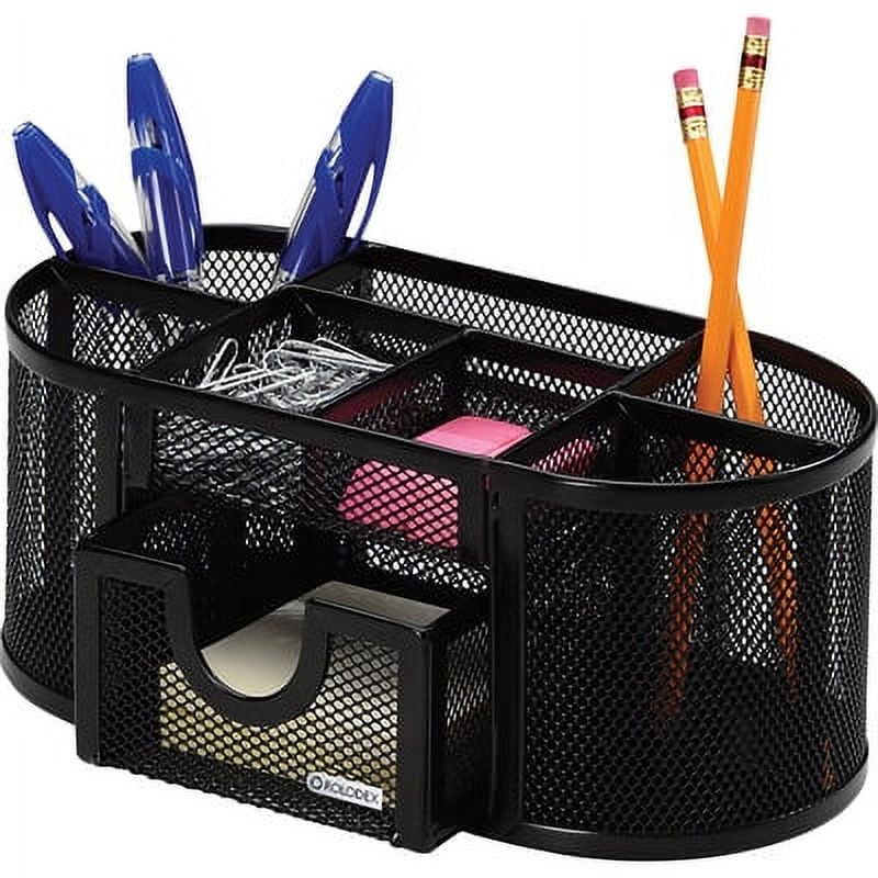 Sleek Black Mesh Desk Organizer with Multi-Compartments