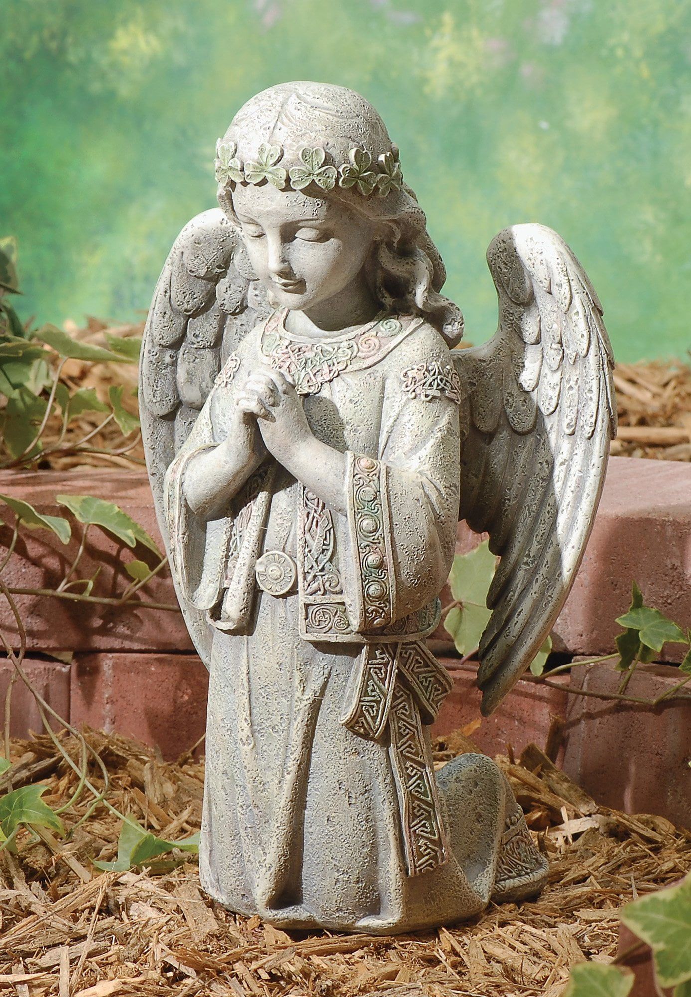 Celtic Kneeling Angel Garden Statue in Resin Stone