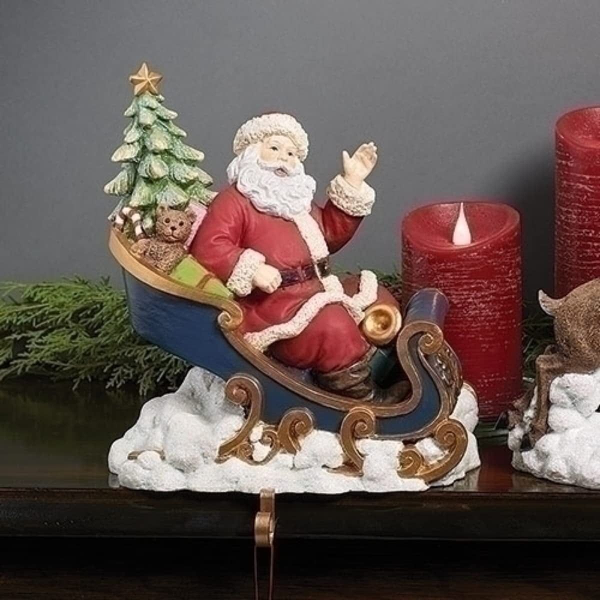 9.25" Red and White Santa in Sleigh Christmas Stocking Holder