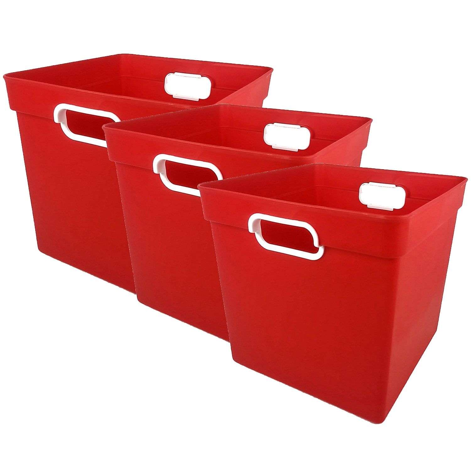 Red Plastic Cube Storage Bins for Kids, Pack of 3