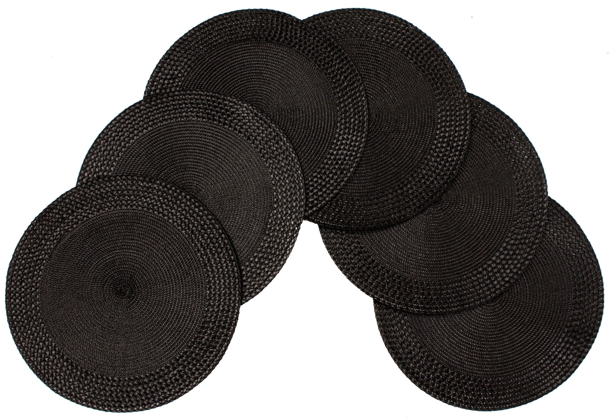 Black Round Braided Woven Placemats Set of 6