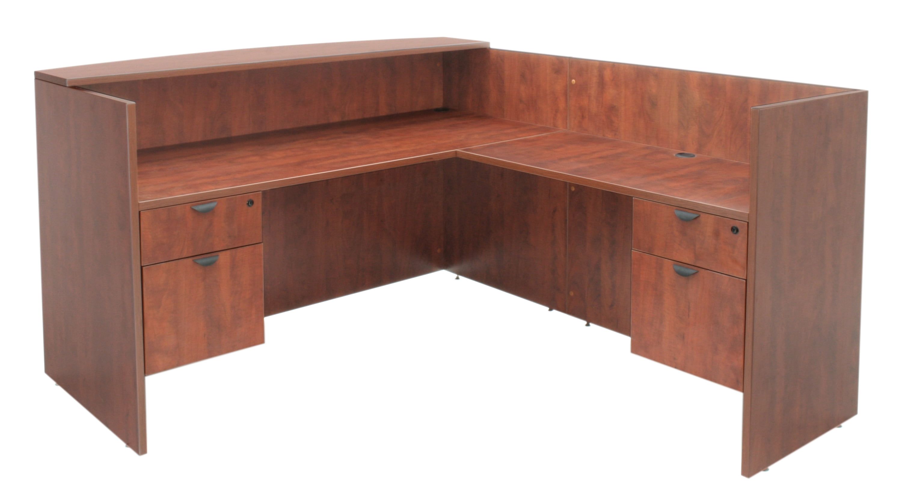 Cherry Wood Corner Reception Desk with Dual Filing Cabinets