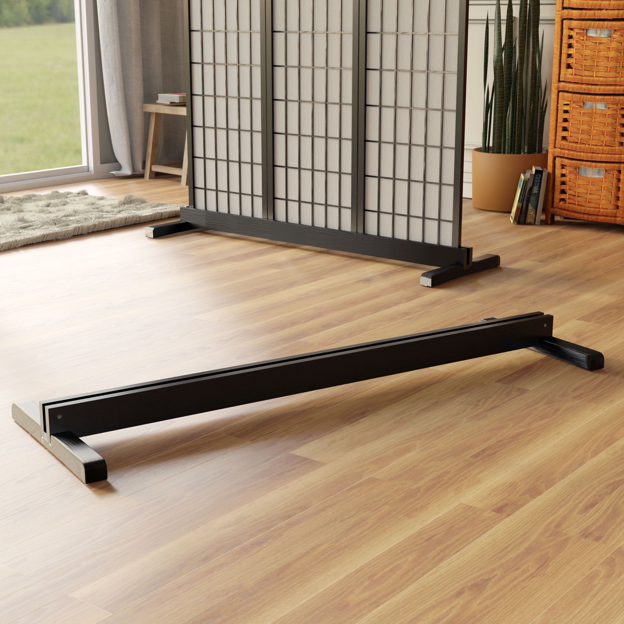Black Stained Wood 3-Panel Room Divider Stand