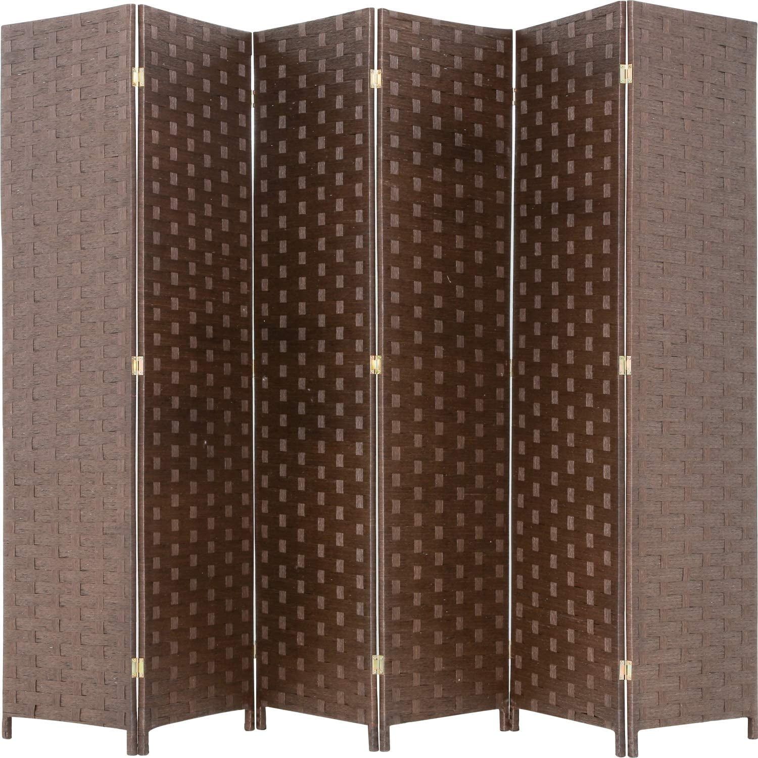 Brown Woven Wood 6-Panel Folding Room Divider