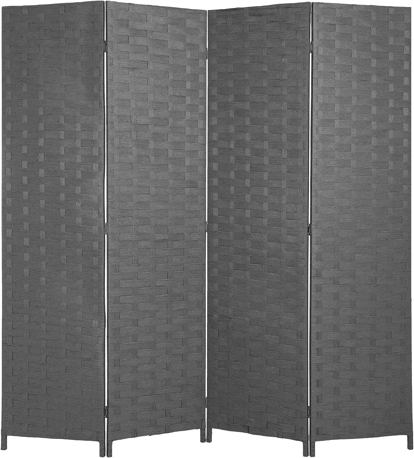 Gray Woven 4-Panel Foldable Room Divider