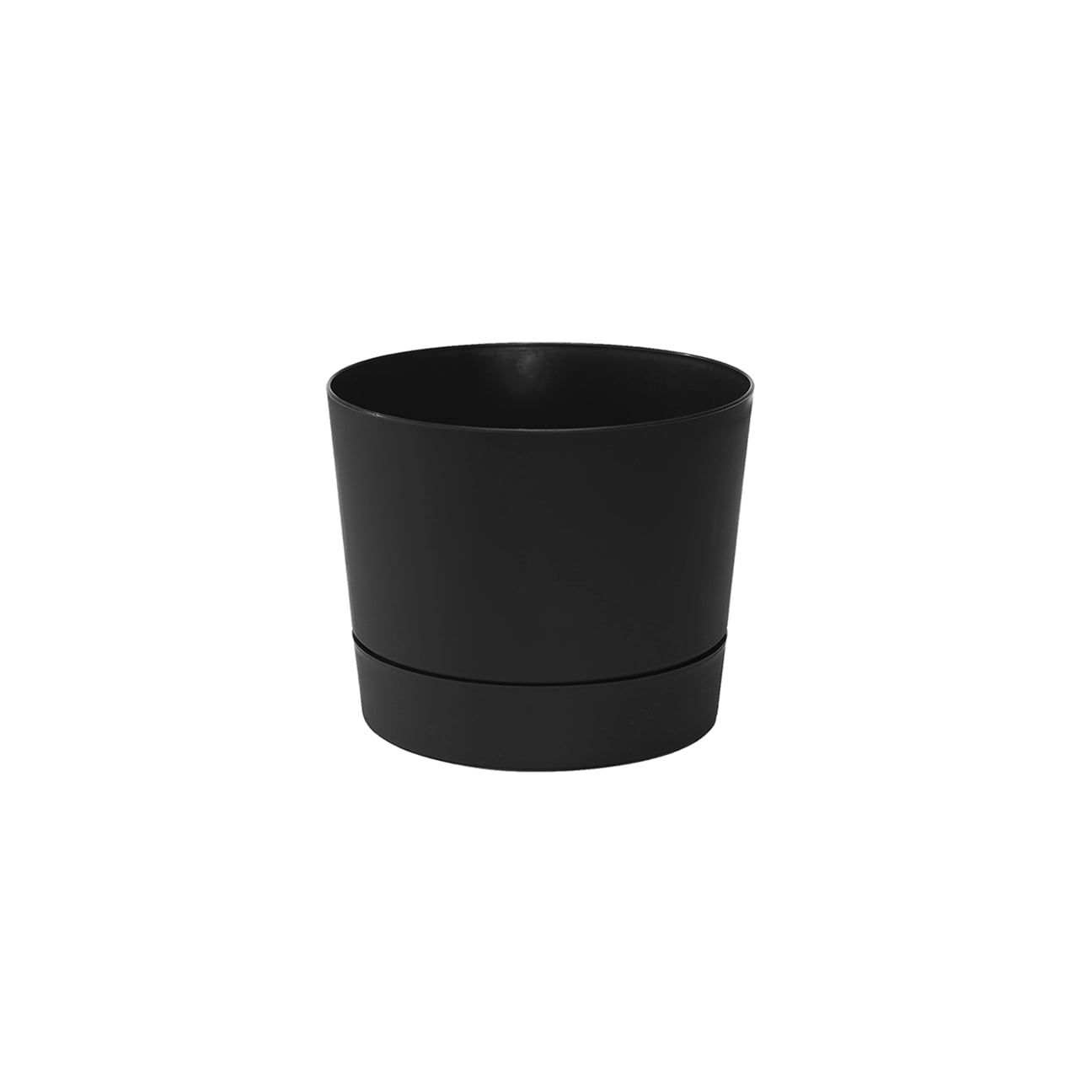 Matte Black Mid-Century Modern Round Plant Pot with Drainage Tray