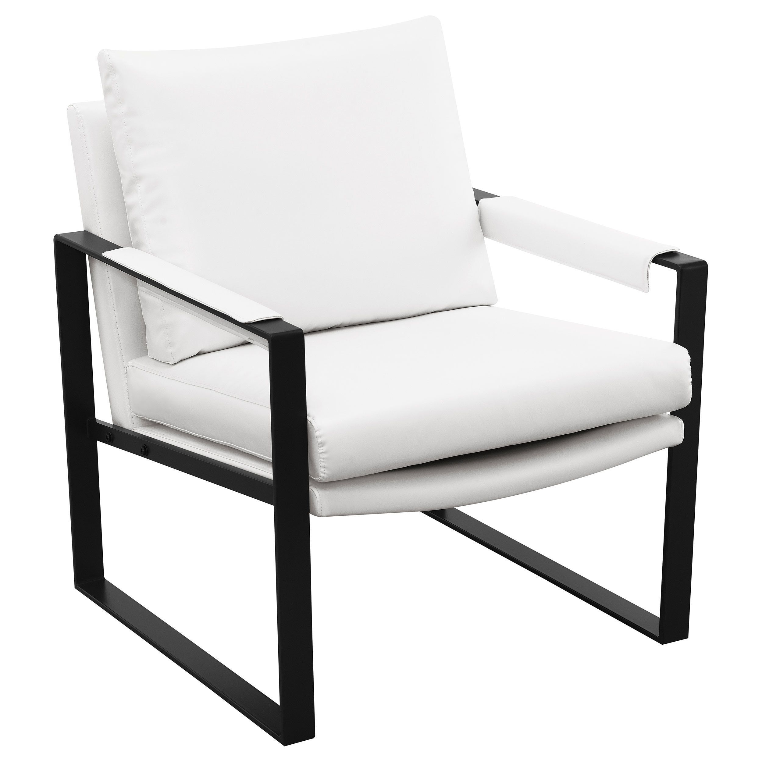 White Faux Leather Metal Frame Accent Chair