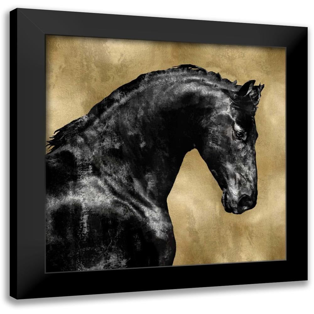 Black Stallion on Gold 12x12 Framed Canvas Print