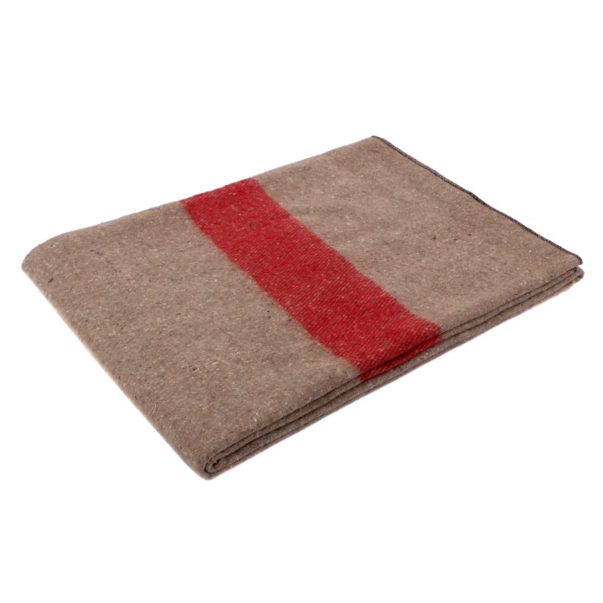 Tan and Red Stripe Wool Blend Camping Blanket