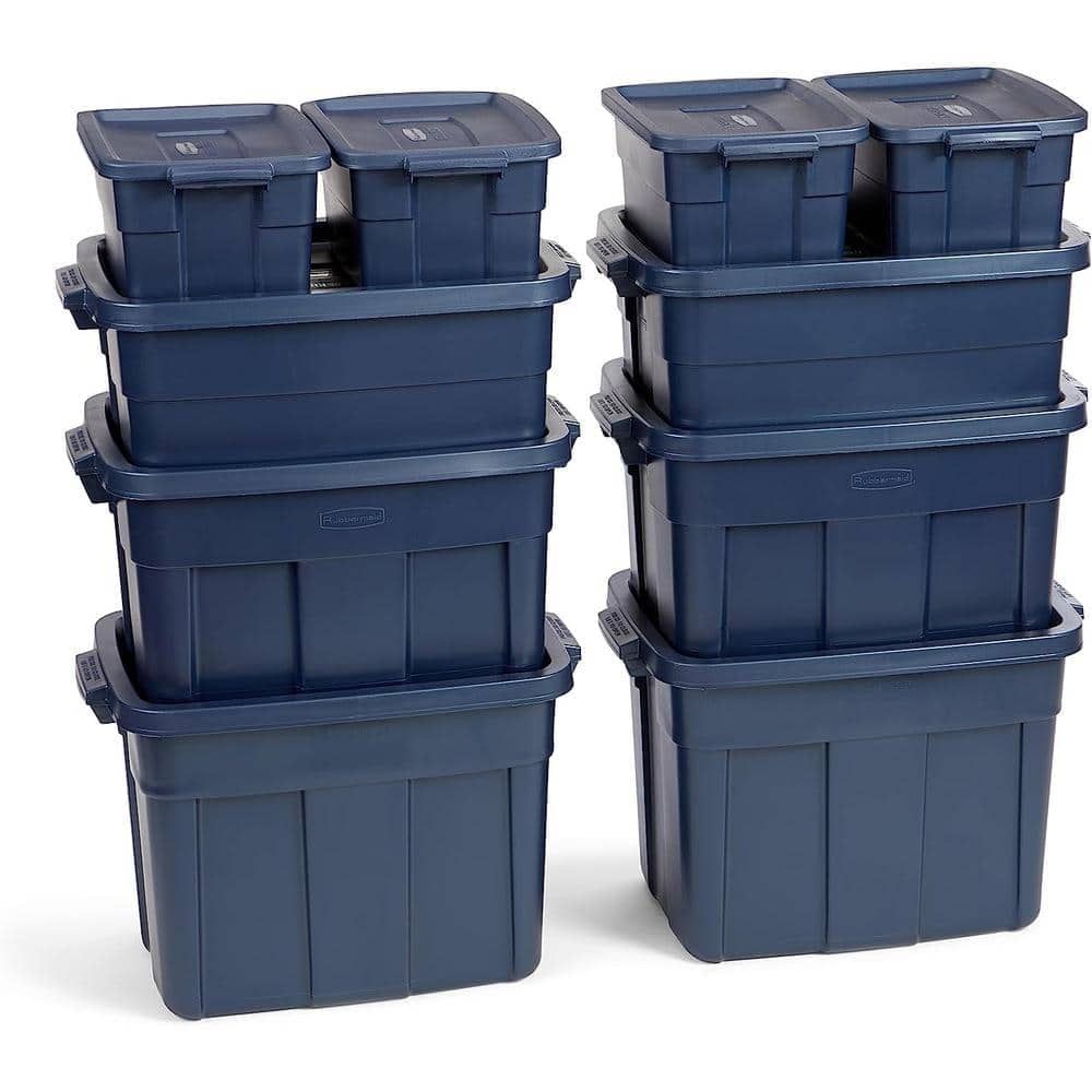 Dark Blue Stackable Plastic Storage Bins with Lids, 72 qt, 10-Pack