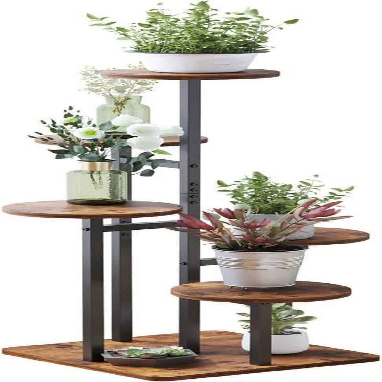 Brown 5-Tier Iron and MDF Corner Plant Stand