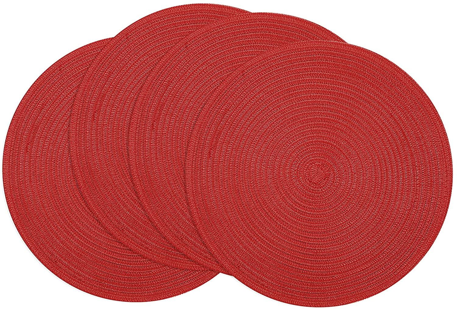 Red 15" Round Cotton Braided Placemats, Set of 4