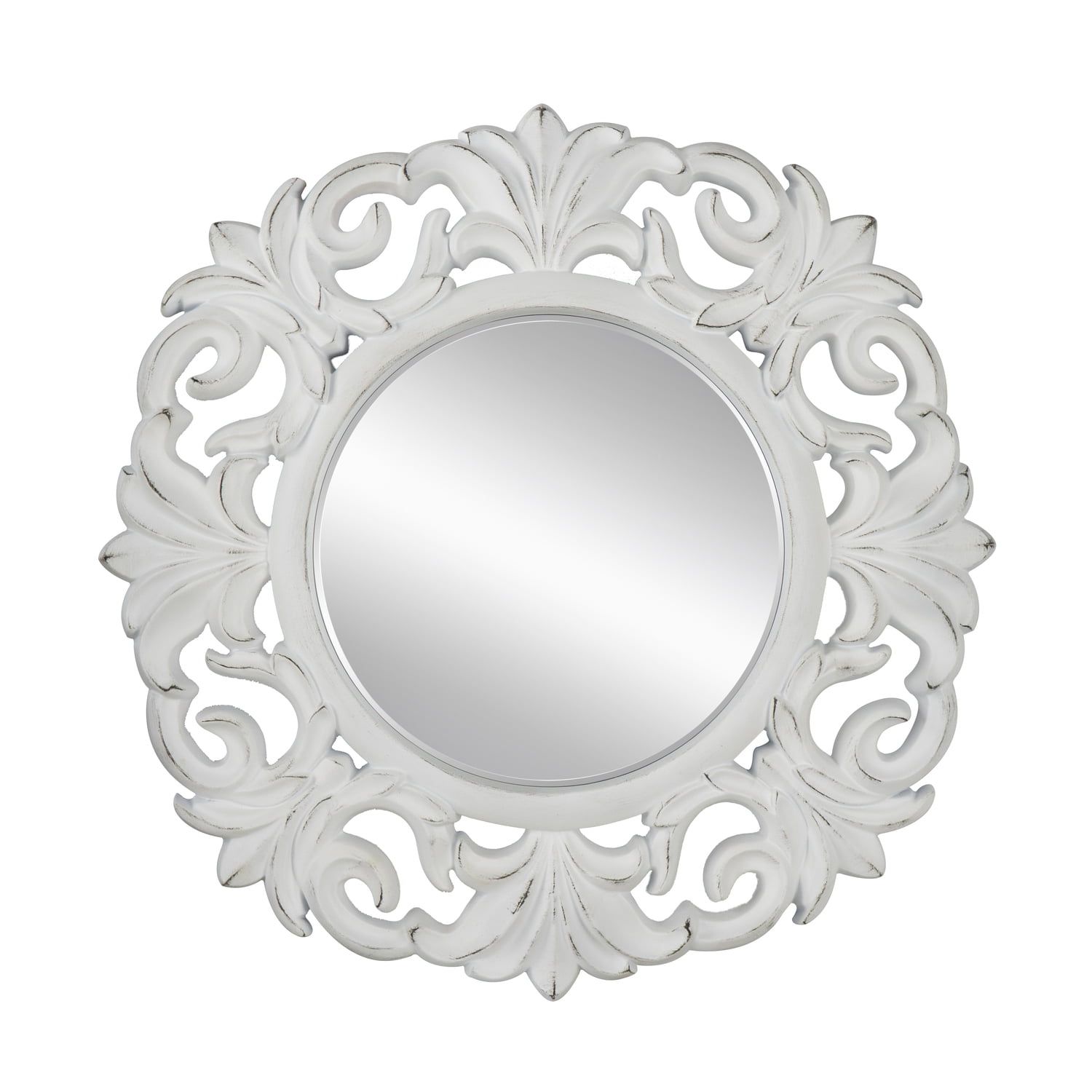 Large Round White Wood Framed Wall Mirror