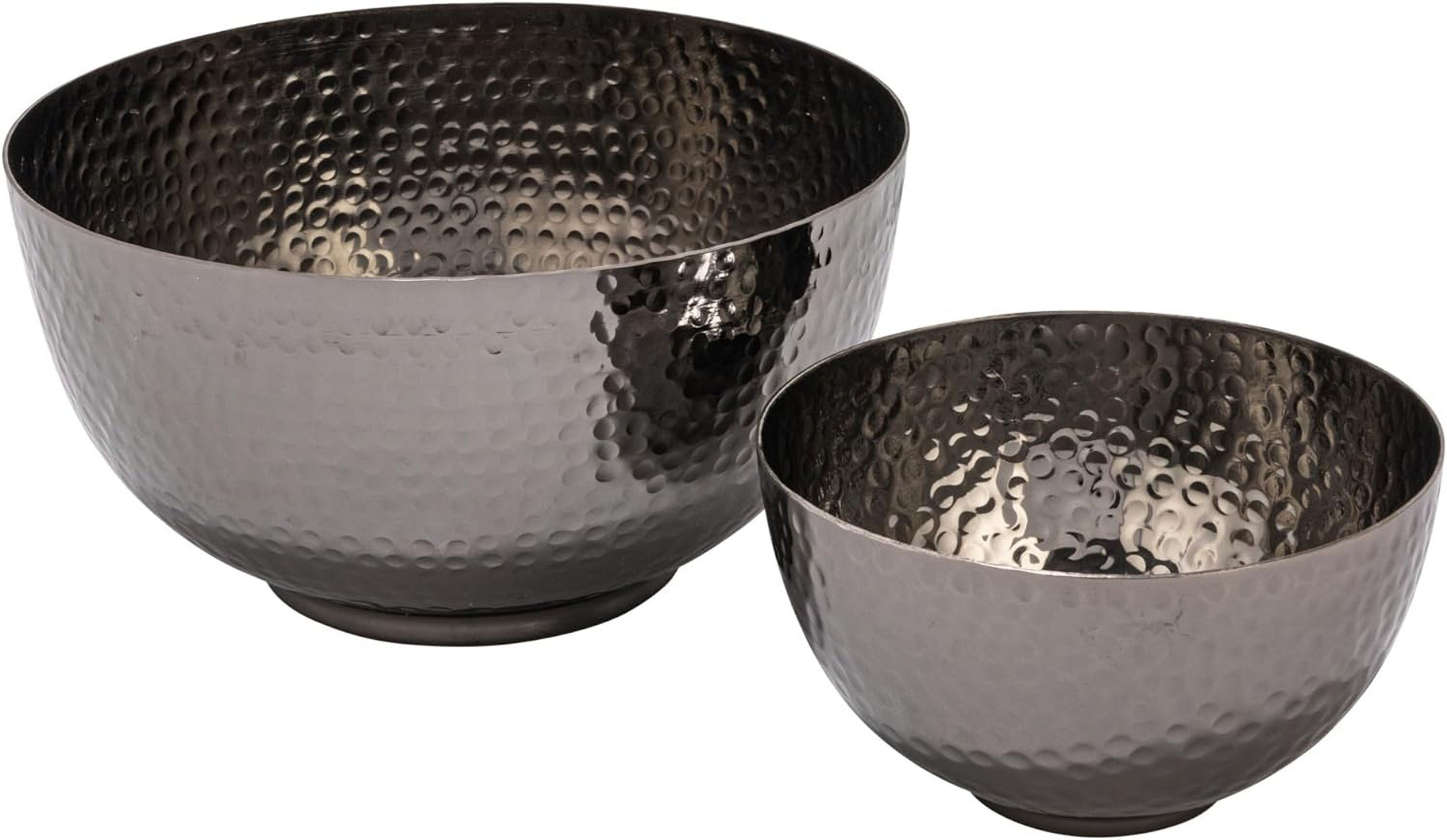 Oxidized Silver Hand-Hammered Metal Serving Bowls, Set of 2