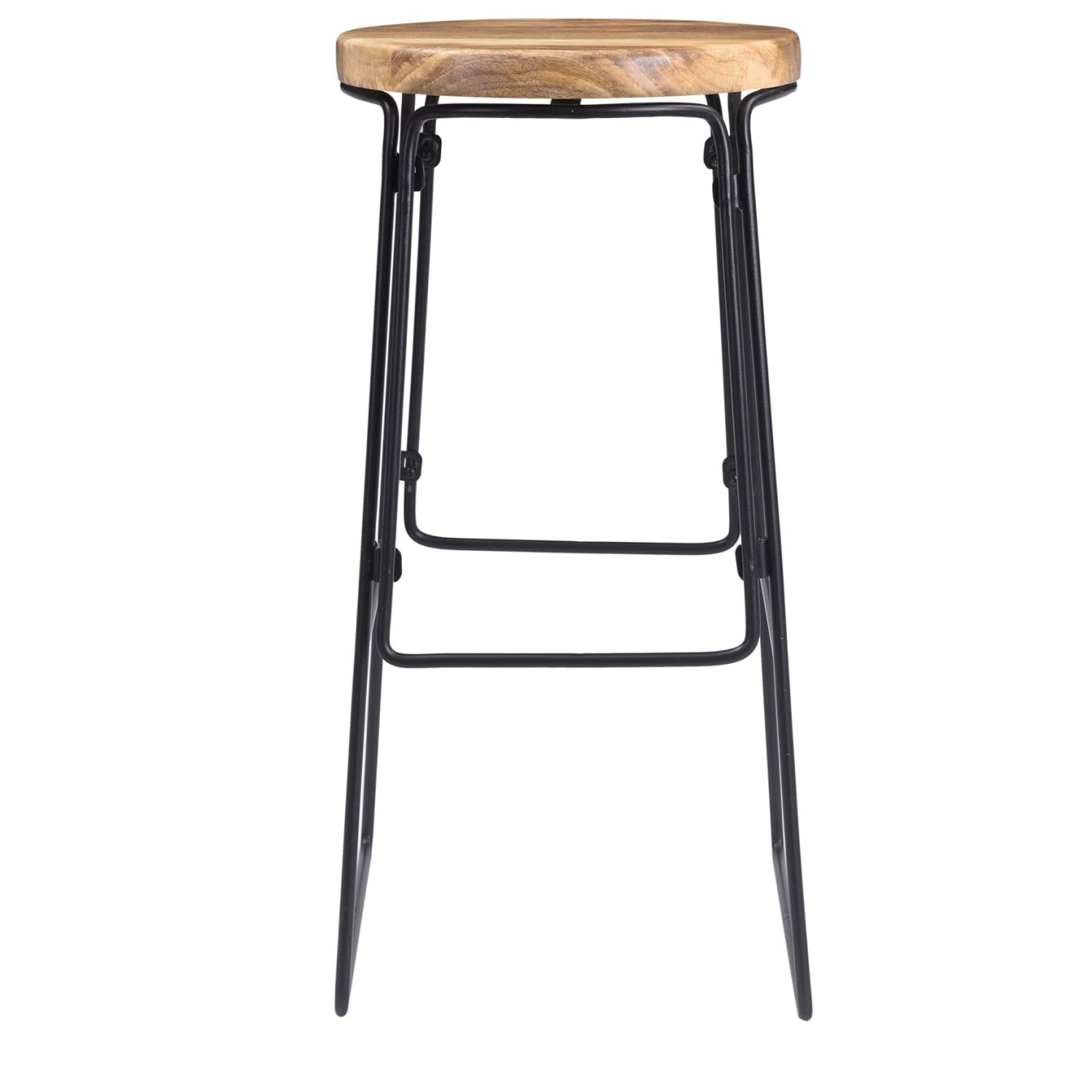 Matte Black Industrial Mango Wood Round Barstool