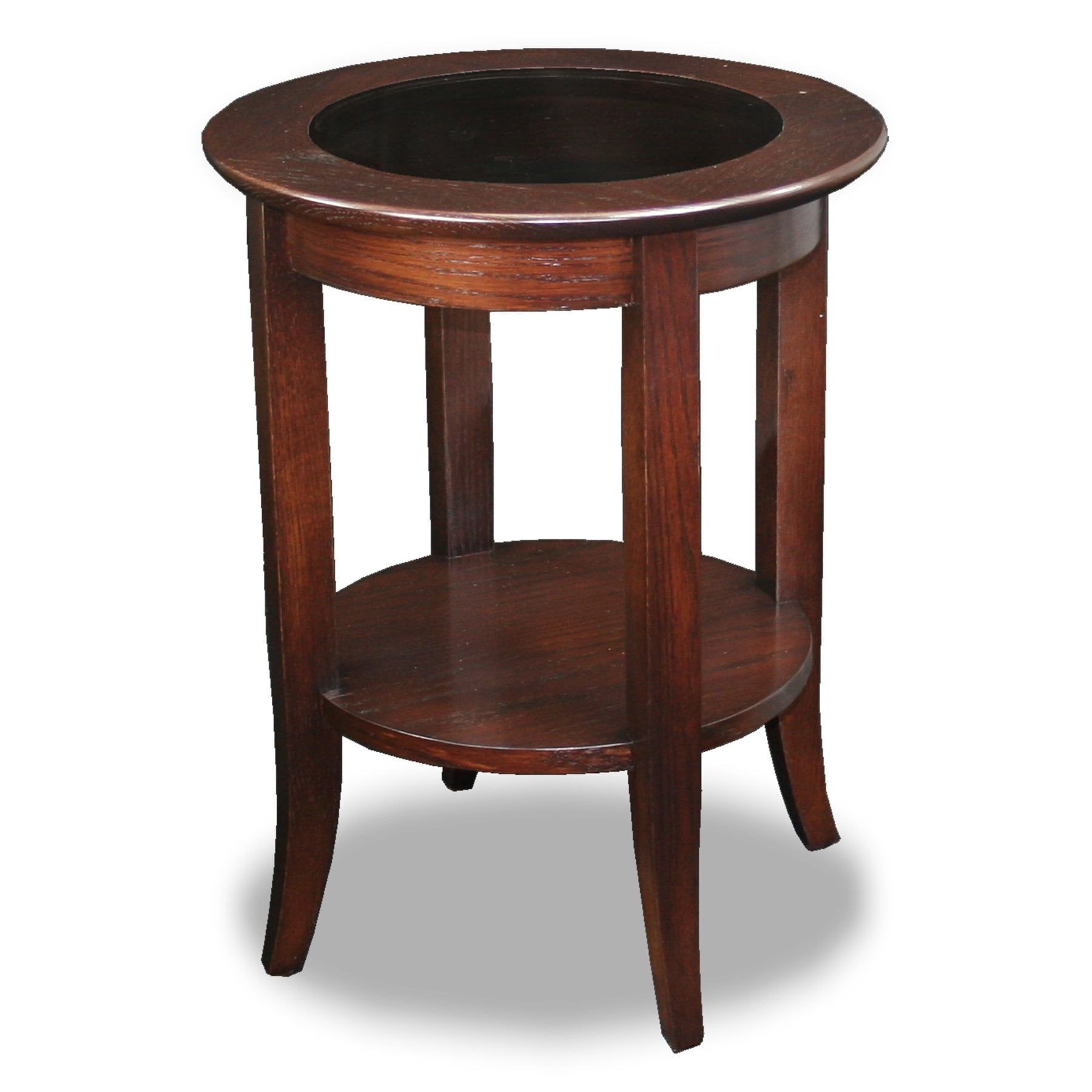 Chocolate Oak Round Side Table with Glass Top