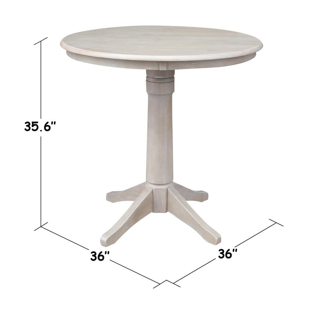 Washed Gray Taupe 36" Round Wood Pedestal Counter Table