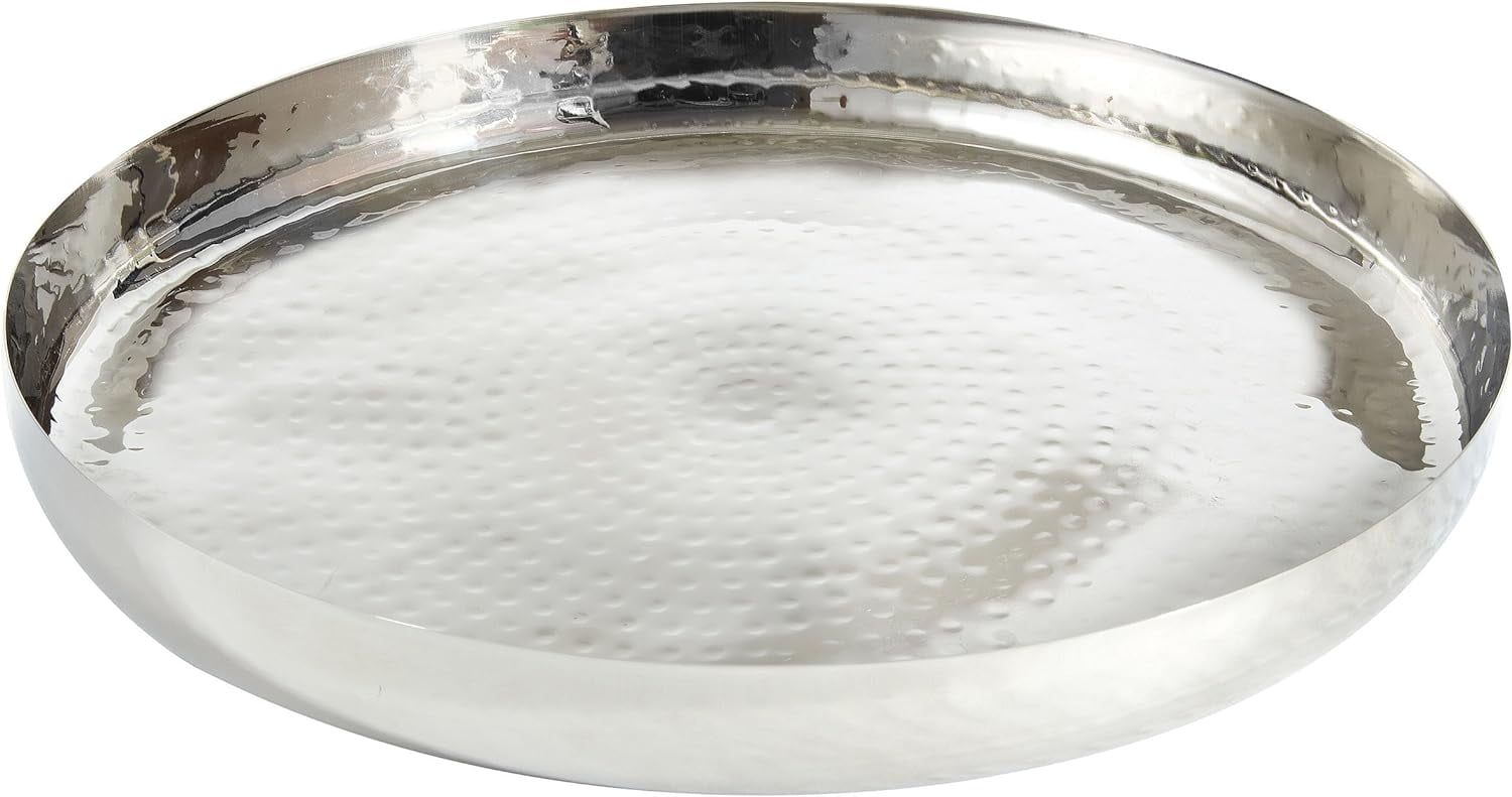 16" Silver Hammered Stainless Steel Round Tray