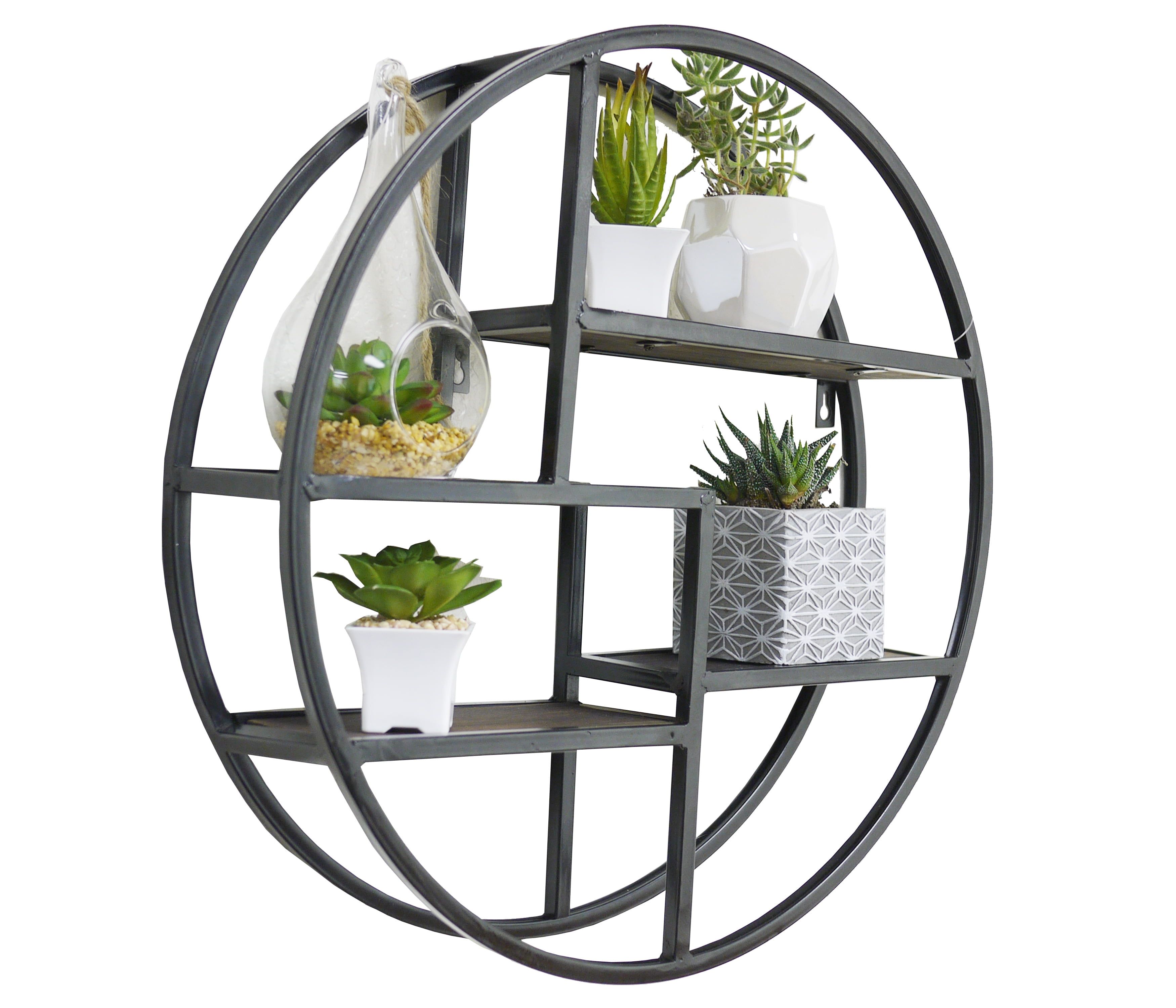 Modern Black Iron 4-Tier Circular Floating Wall Shelf