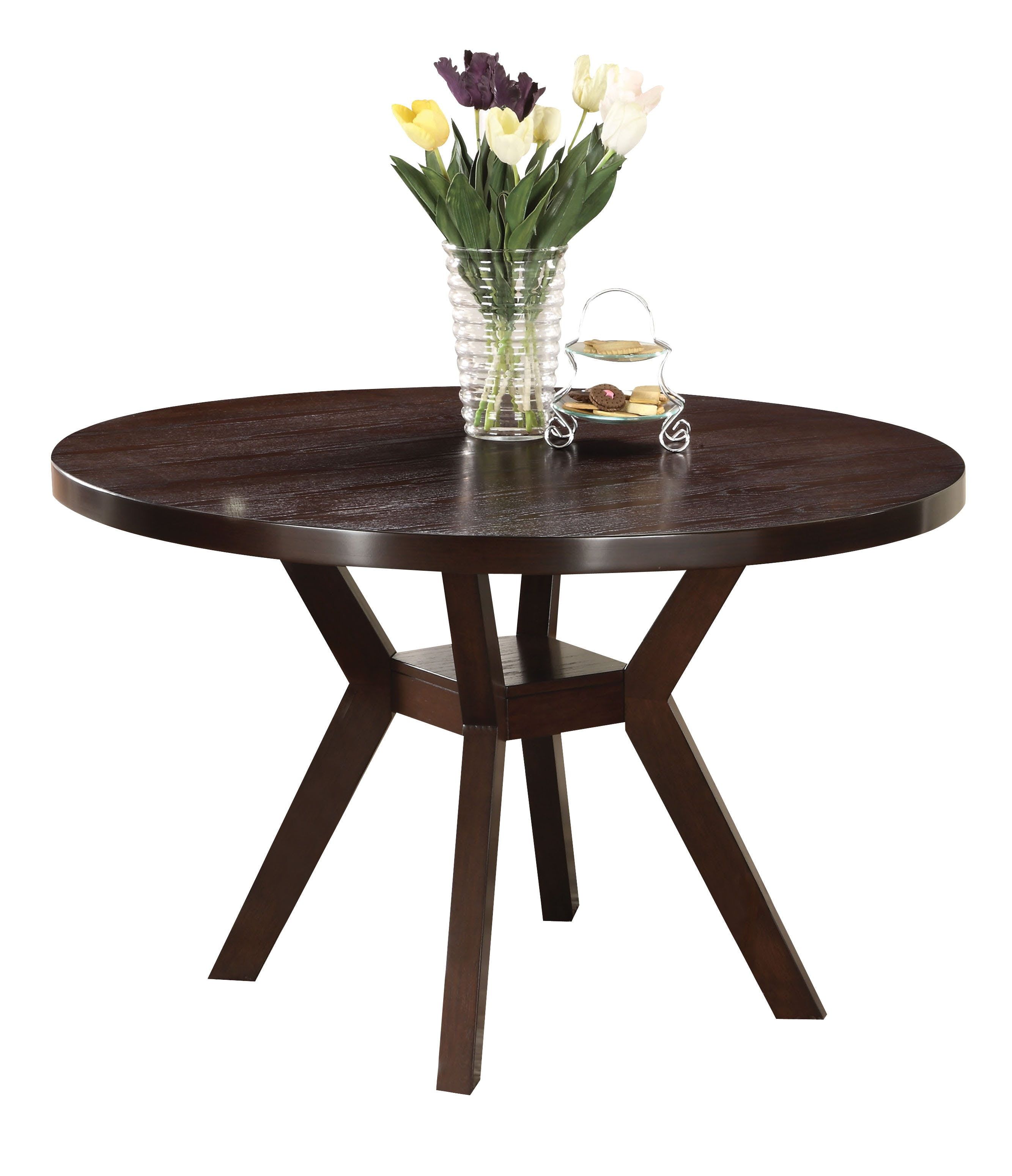 Contemporary Round Espresso Brown Hardwood Dining Table