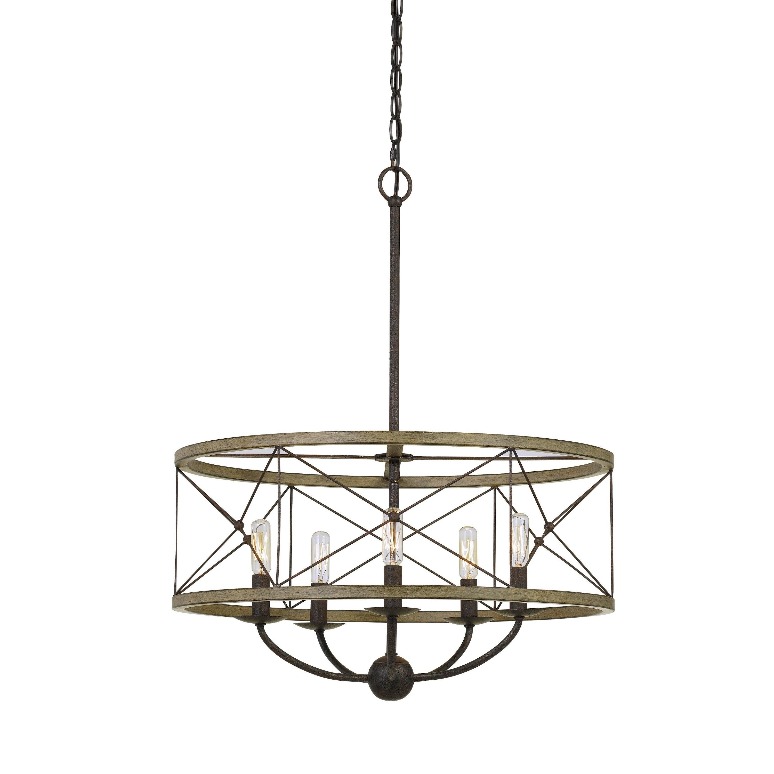 Elegant Dark Bronze 22" Drum Pendant with Lattice Metal & Wooden Frame