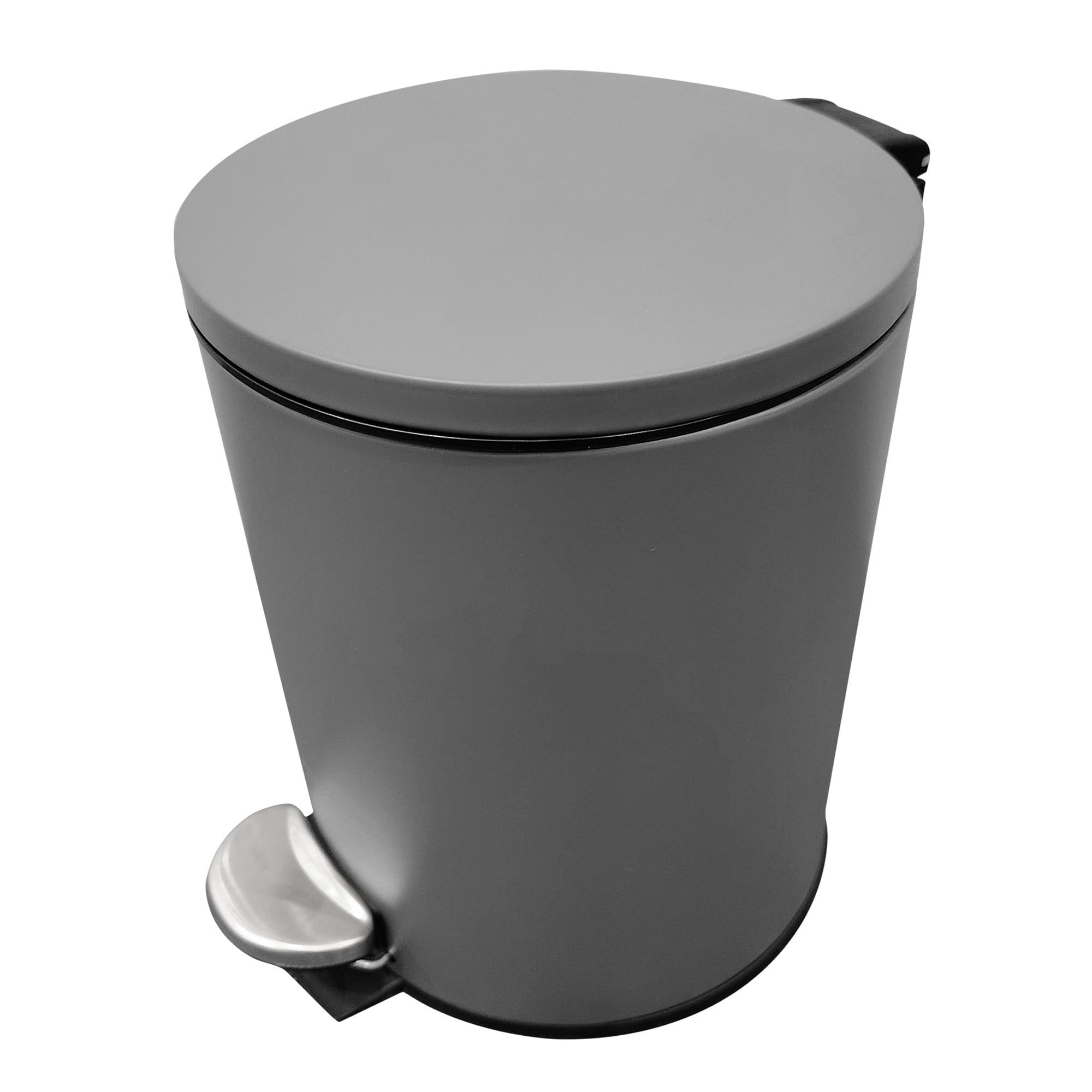 Matte Gray Stainless Steel Round Soft-Close Step Trash Can