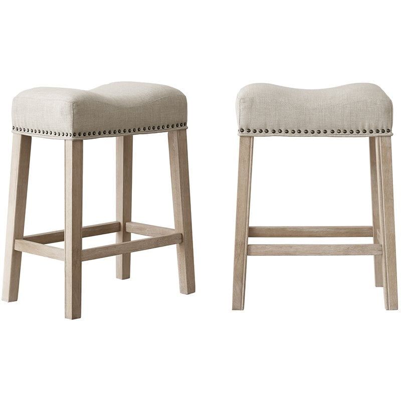 Elegant Black Wood Saddle Seat Counter Stools, Set of 2