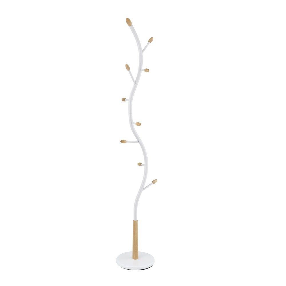 Arles 75" White and Oak Modern Metal Standing Coat Rack