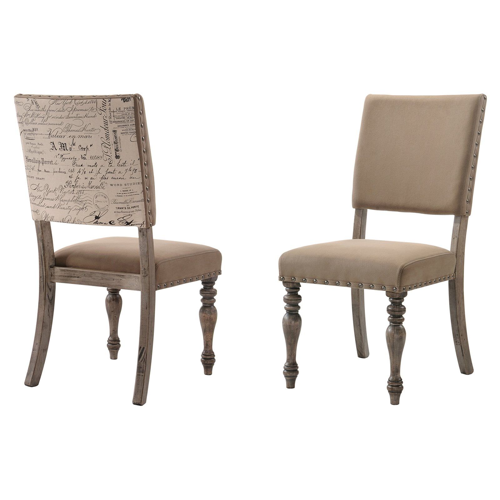 Birmingham Script Printed Driftwood Microfiber Side Chair Set of 2