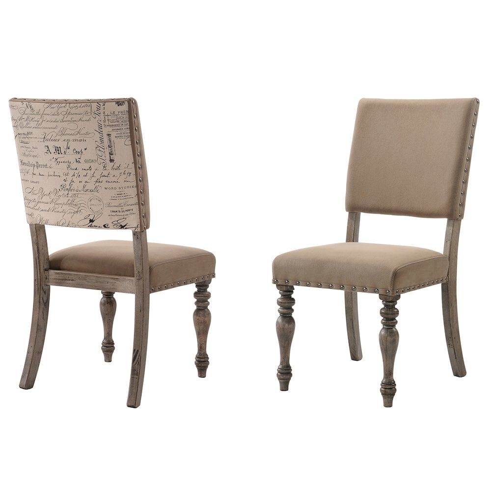 Birmingham Script Printed Driftwood Microfiber Side Chair Set of 2