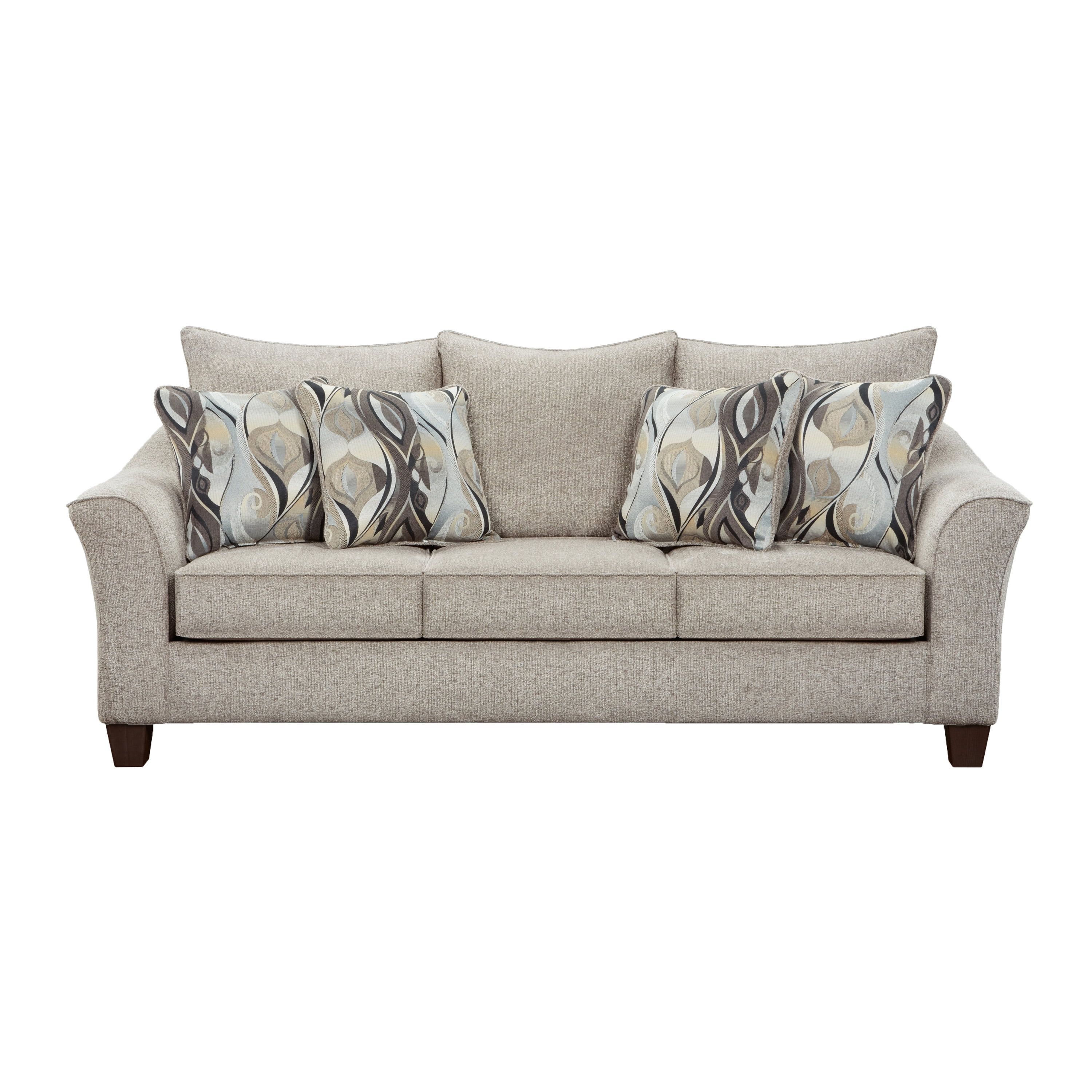 Platinum Gray Fabric Pillowback Sofa with Flared Arms