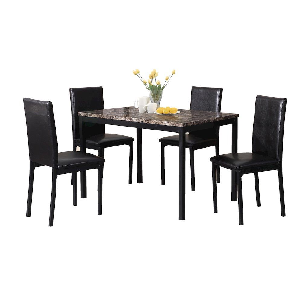 Citico 5-Piece Black Metal Dining Set with Faux Marble Top