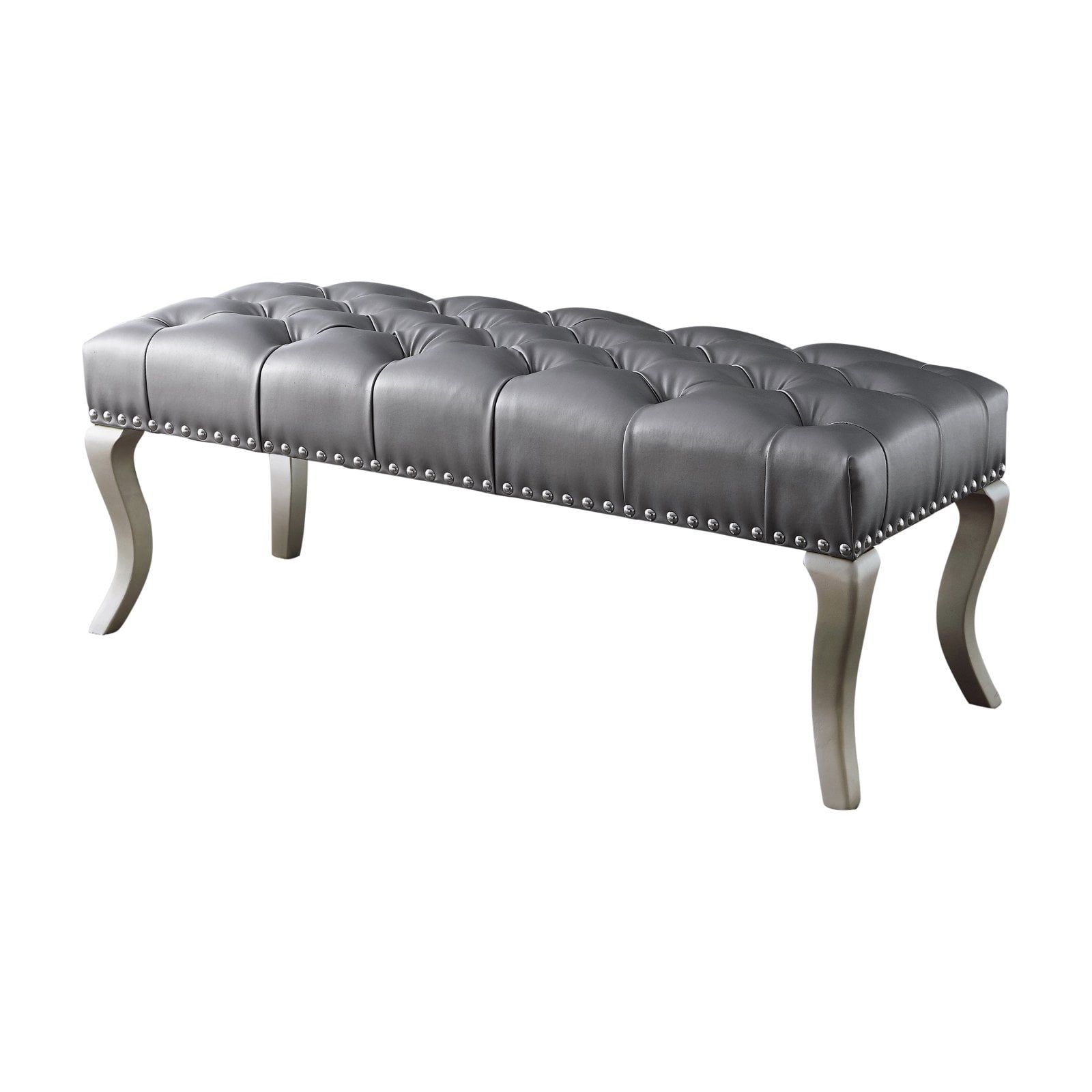 Champagne Elegance 48" Tufted Faux Leather Bench with Nailhead Trim